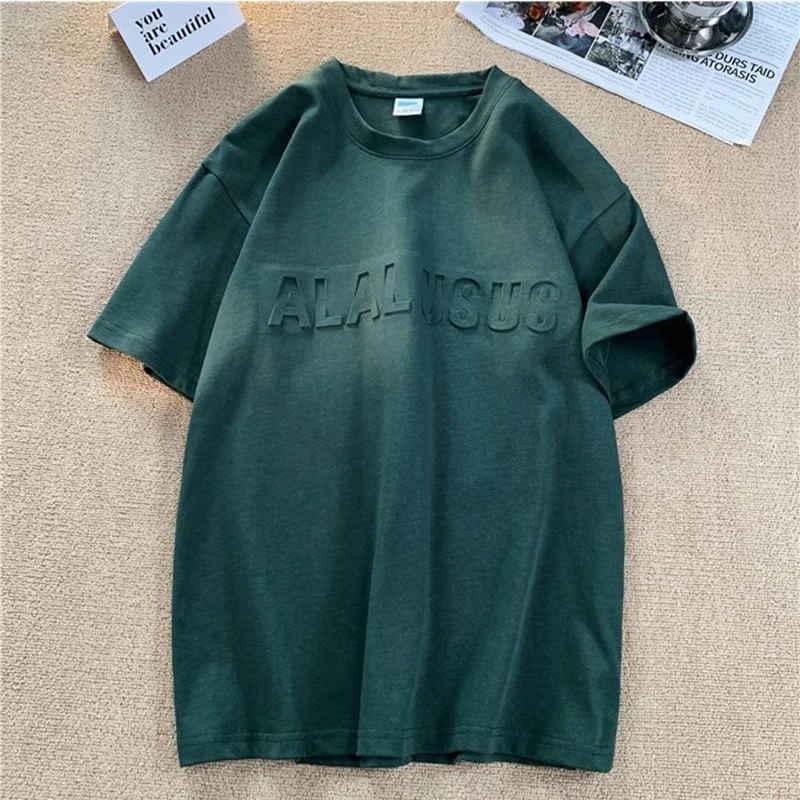 

Summer New Korean Style O-neck T-shirt Three-dimensional Letters Short-sleeved Casual Loose Men's Tshirt Multi-coloured T Shirt