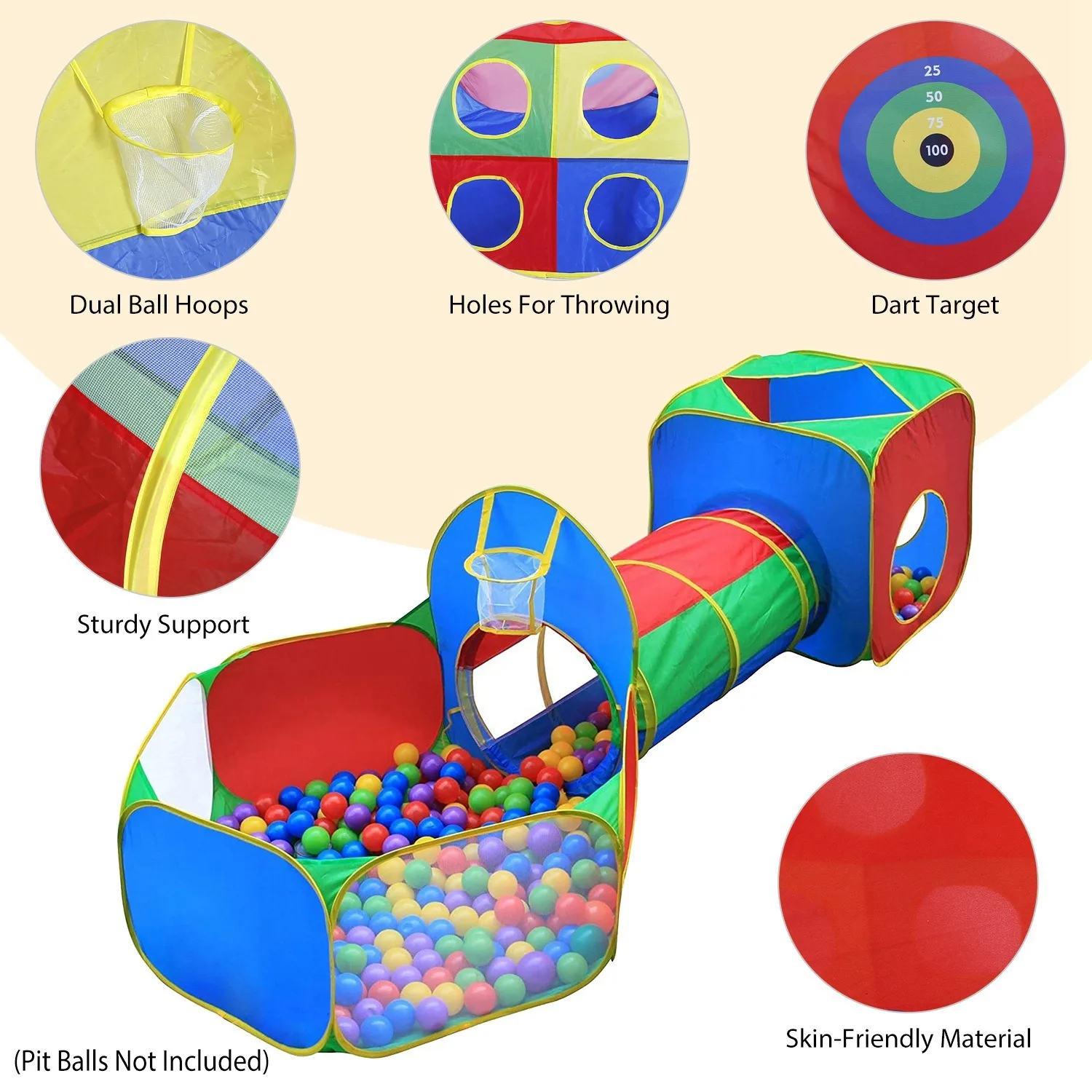 5 Stuks Kids Ballenbak Tenten Pop Up Speelhuisje Met/2 Kruipen Tunnel & 2 Tent Voor Jongens meisjes Peuters