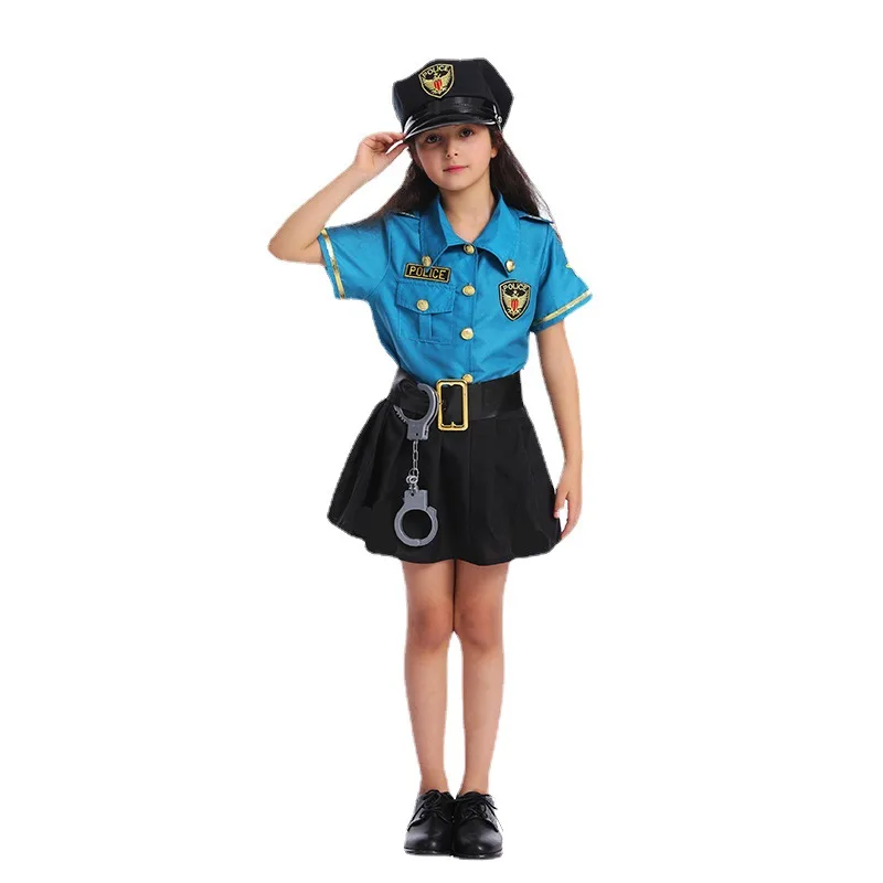 Children's Police Uniform Set Costume Party Clothing Hat Top Pants Belt Hallower Cosplay Props