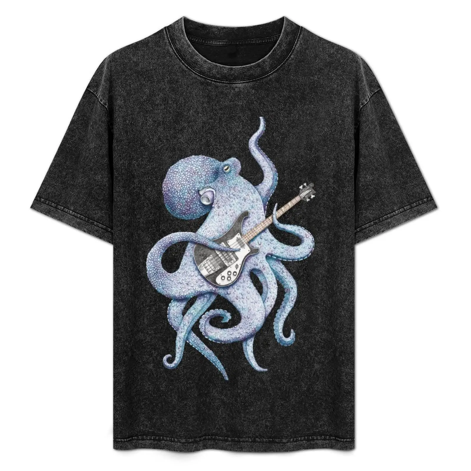 

SUP - the bass playing Octopus (blue on black) T-Shirt Funny t-shirts anime mens plain t shirts