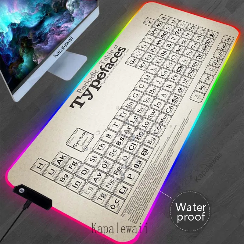 LED Tabela periódica Mouse Pad, Mat, teclado Pads, Mousepad, impermeável, RGB, Gamer, Manga, XXL, 900x400mm