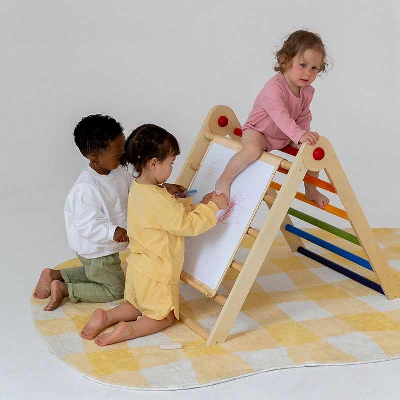 Double-sided climbing slide, triangular ladder, mini climbing, birch, foldable for young children, indoors