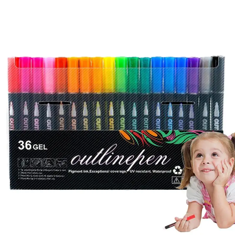 8/12/24/36/48 colors Double-line Outline pen contourpen Dream flash pen Metal color marker DIY handbook fluorescent marker