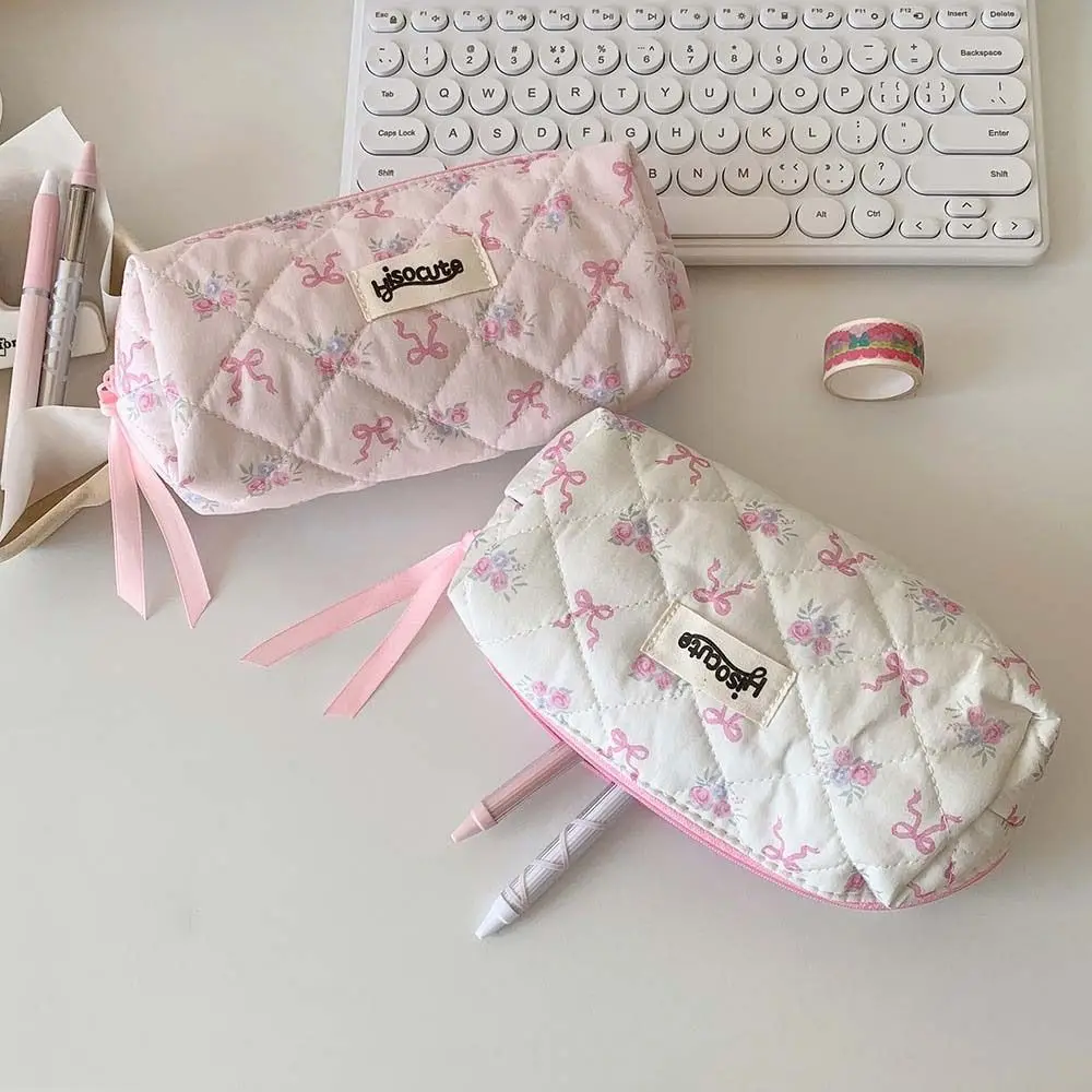 Bowknot Bow Stationery Bag Pink/White Large Capacity Korean Style Pencil Case Aesthetic Ins Style Bow Pencil Pouch Student