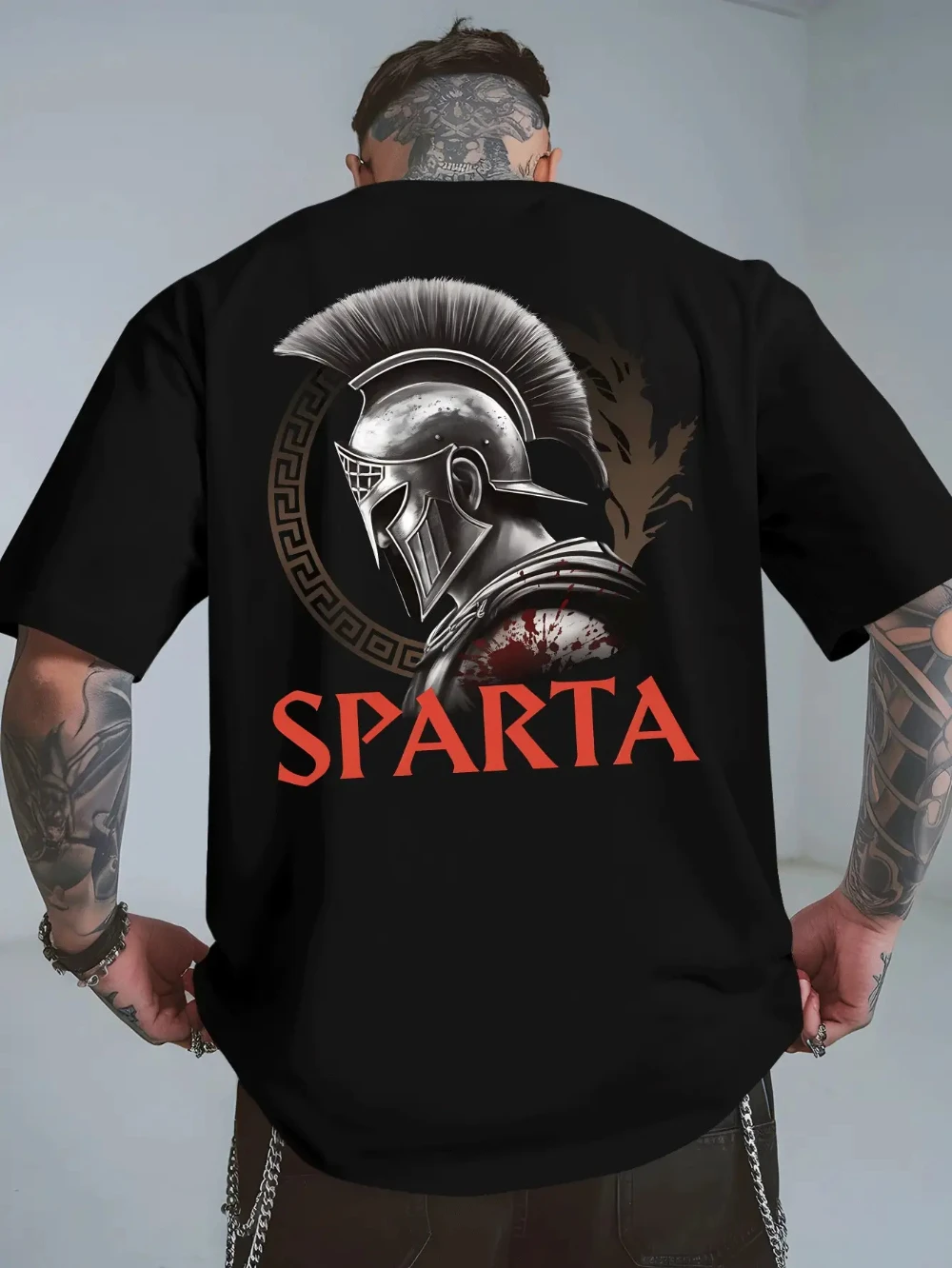 Men's Spartan Warrior T-Shirt Spartan Helmet SPARTA Back Print 100% Breathable Greek Battle Design Ancient Greek Warrior Apparel