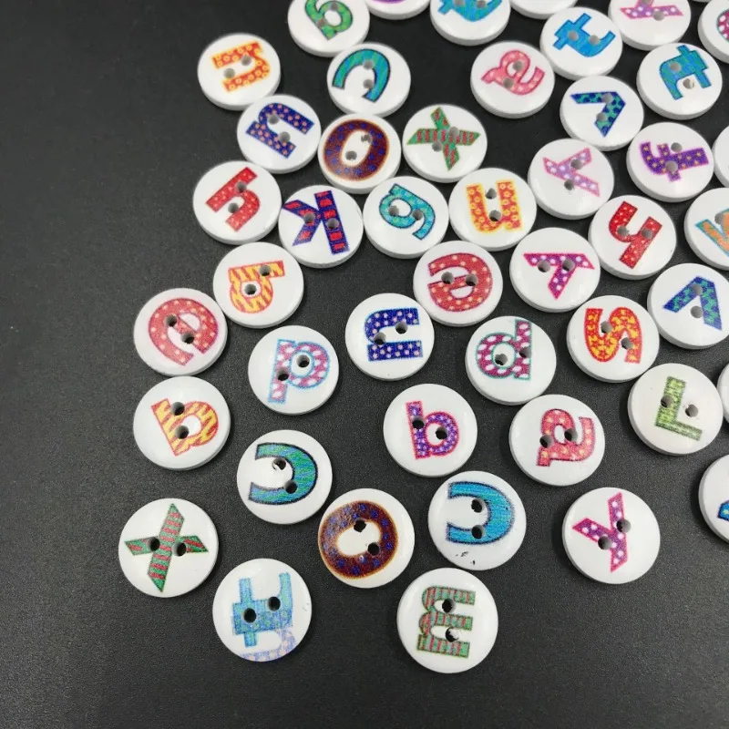 

50 Pieces Set of English Letter Pattern Round Wooden Buttons Handmade DIY Decorative Buttons Sewing Accessories