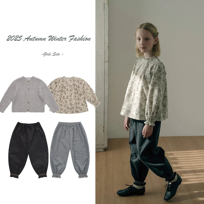 

Autumn Winter Girl Clothing 2025 New Fashion Elegant Girl Shirt Pants Cardigan 2pcs Sets Cotton Children's Clothing