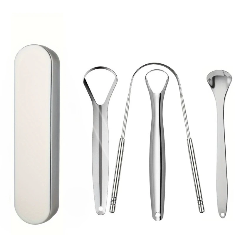 

4pcs Stainless Steel Tongue Scraper Set Reusable Oral Care Tools for Cleaning of Thick Tongue Coating,Suitable for family trip