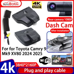 ZhuCamX Video Recorder Night Visio 4K UHD Plug and Play Car DVR Dash Cam Camera for Toyota Camry 9 Mk9 XV80 2024 2025