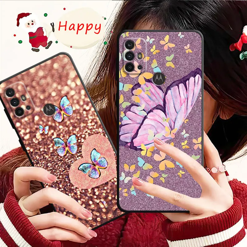 Case For Motorola G200 G60 G50 G31 G30 G22 G9 G8 Power Lite Plus Edge 20Lite 30 One Fusion Bling Aesthetic Butterfly Rose Art