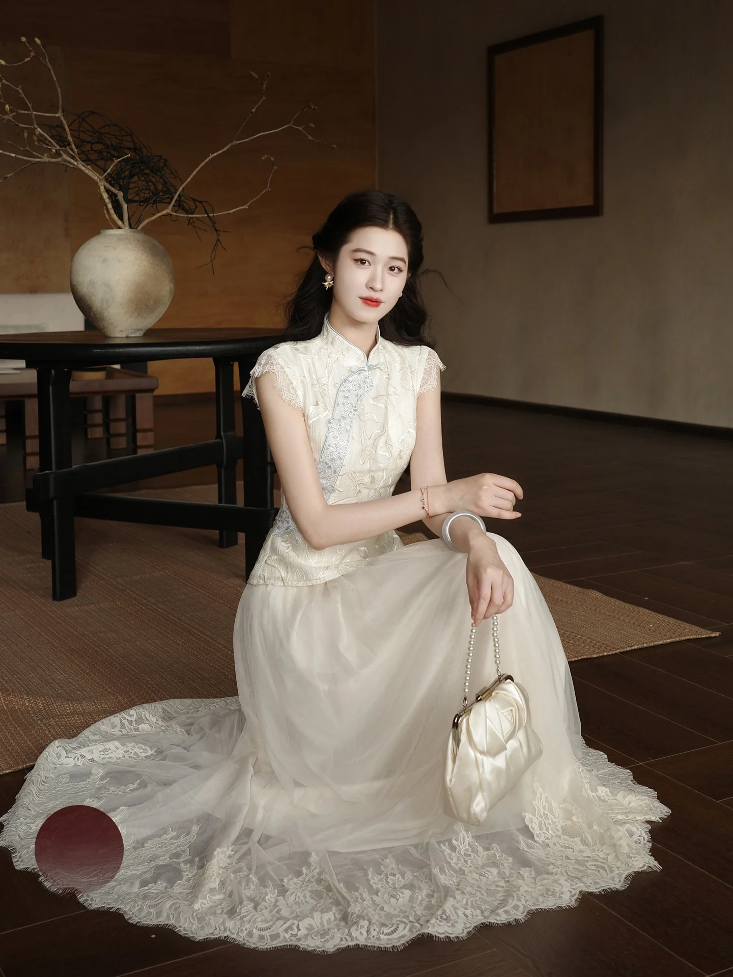 

Lingshan Summer Lace Embroidered Shirt And Half Skirt Set Women's Fashion Traditional Chinese Style Cotton Blend Short Sleeve...