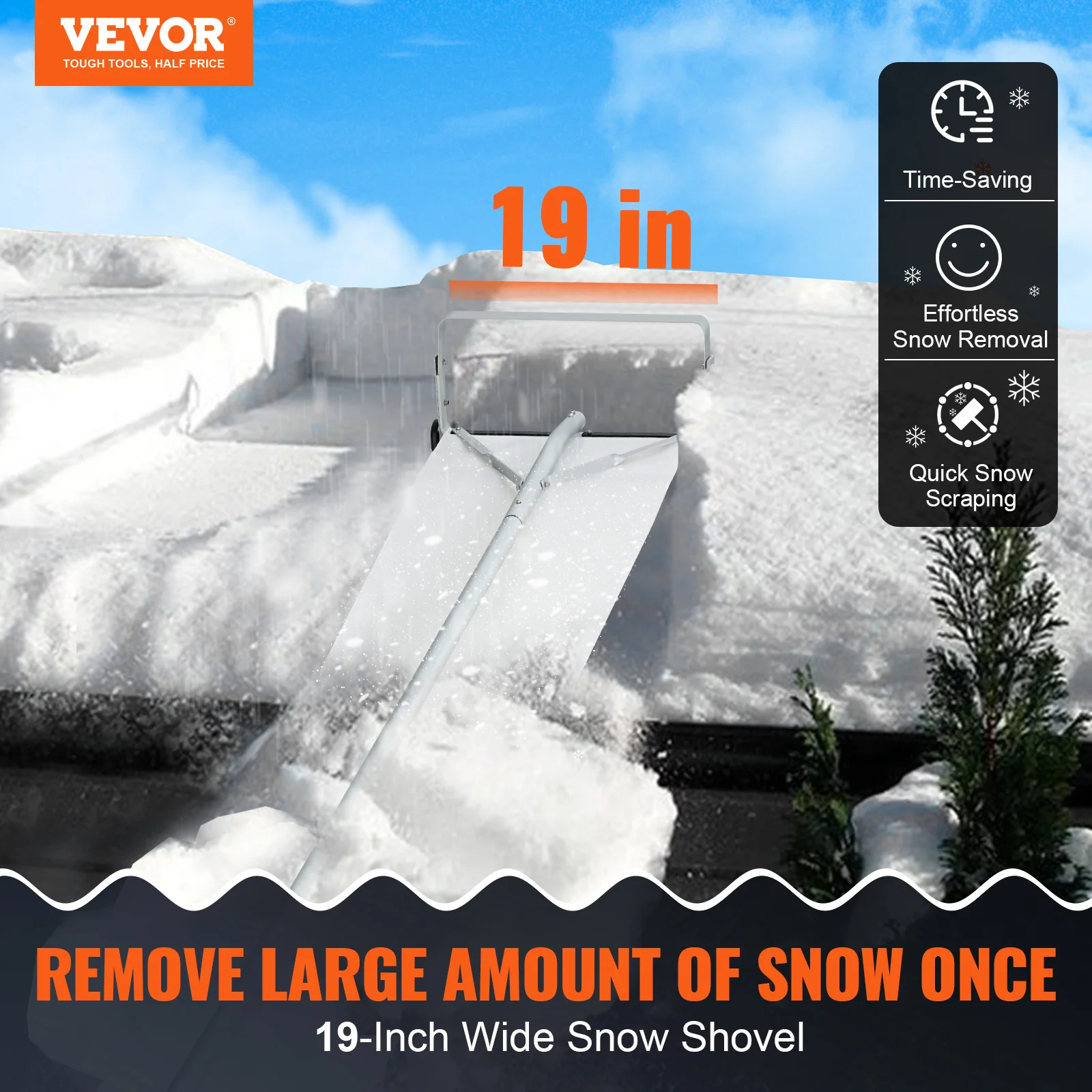 VEVOR Snow Roof Rake 30ft Reach Aluminium Roof Shovel with Slide Cloth Safe on Roof  Use for House Roof Car Snow, Wet Leaves