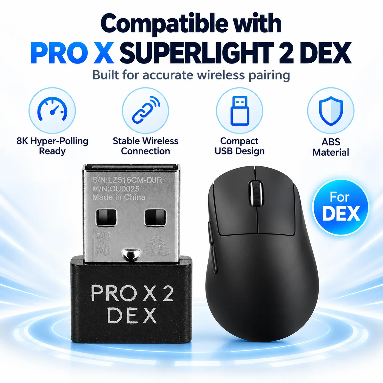 USB Receiver for Logitech PRO X SUPERLIGHT 2 DEX Mouse 8K Hyper-Polling Rate Replacement Dongle Wireless Adapter