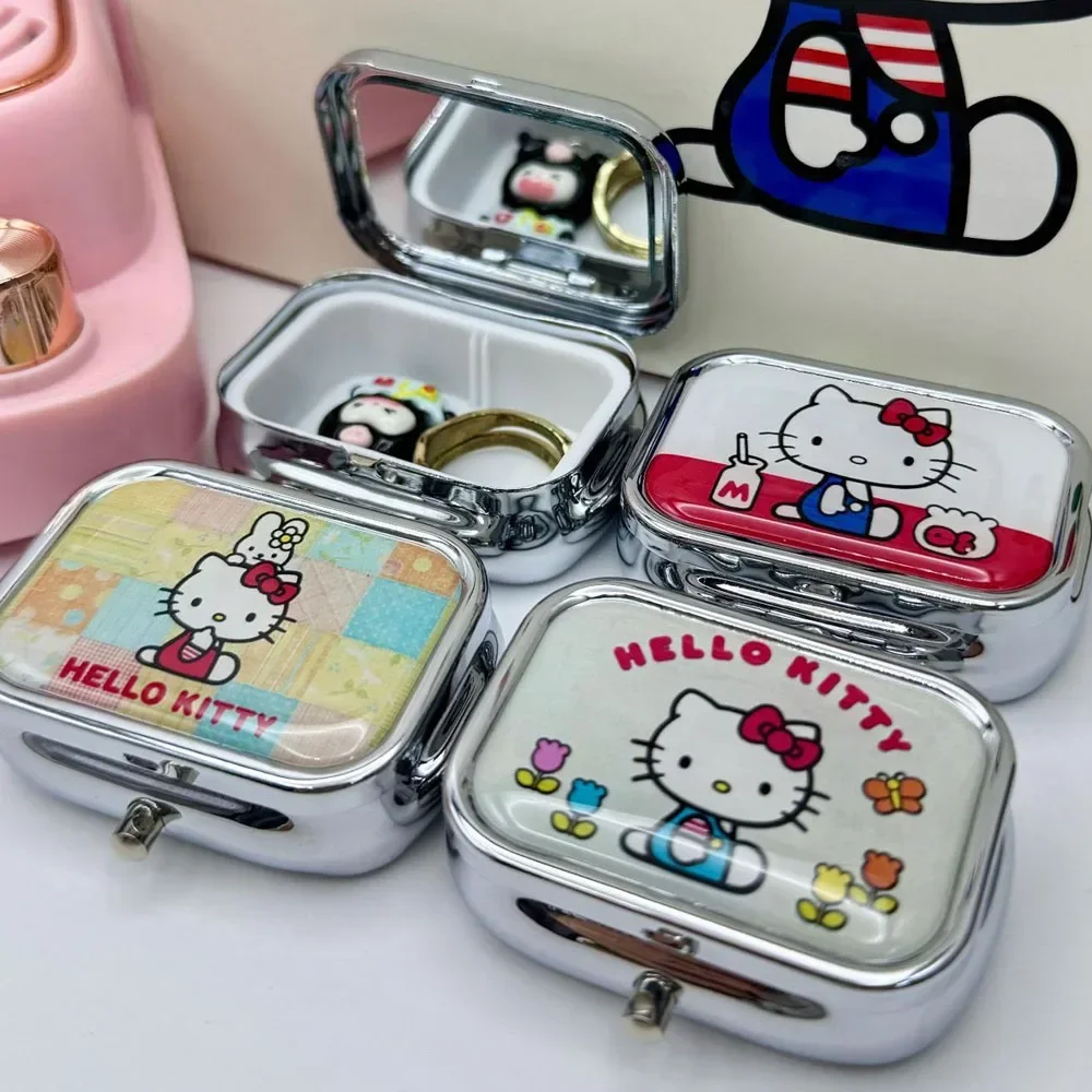 

Маленькая металлическая коробка для таблеток с героями мультфильмов «Hello Kitty», портативная упаковка, медицина для путешествий, каваи, аниме, мультяшная мини-запечатанная коробка, подарок на день рождения