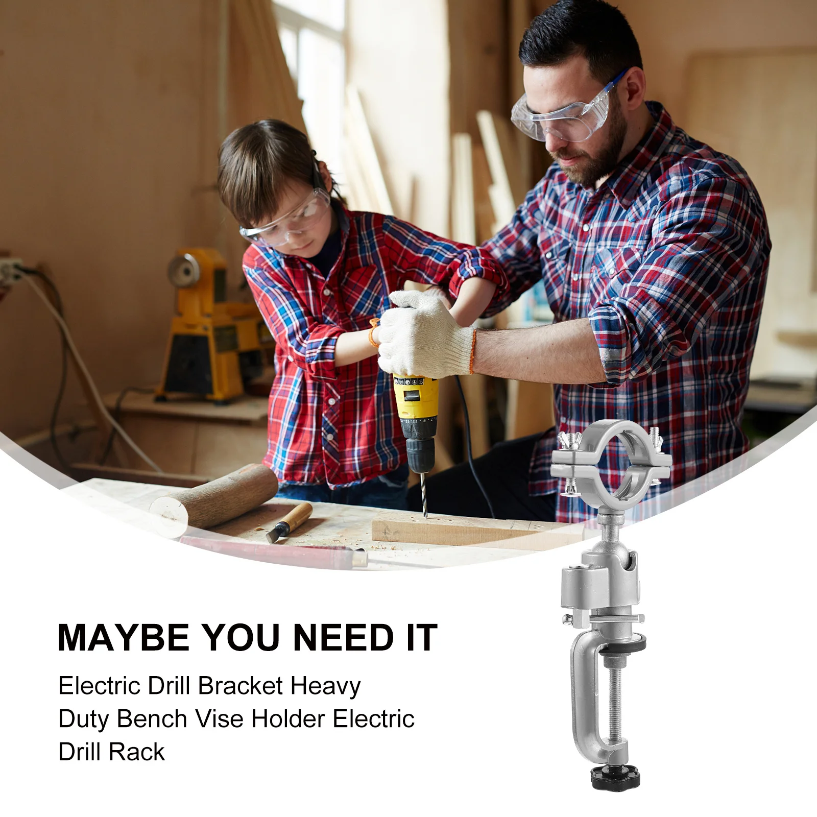 

1pc Electric Drill Bracket Aluminum Alloy Bench Clamp Support Adjustable Vise Stand For Wood Plastic Metal Processing Tabletop