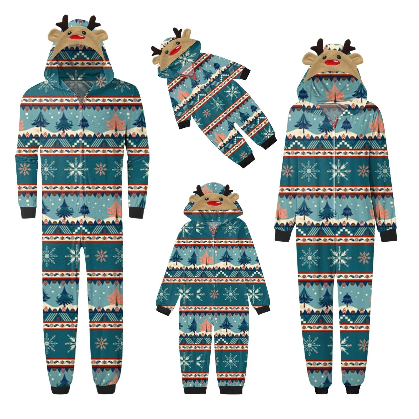 Winter Reindee Onesie Pajamas Family Matching Sets Christmas Loungewear Sleepwear Kids Adults Cozy Home Outfit Holiday Pajama T1