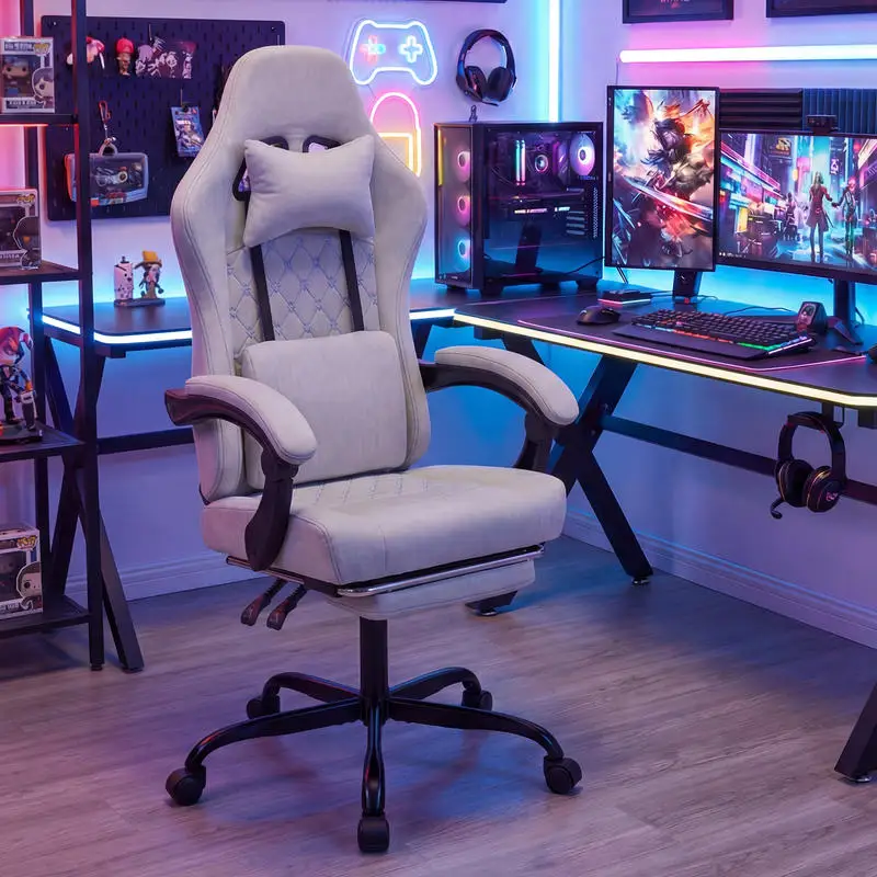 Gaming Chair Height Adjustable Computer Chair with Headrest Video Game Chair-Gray view 2