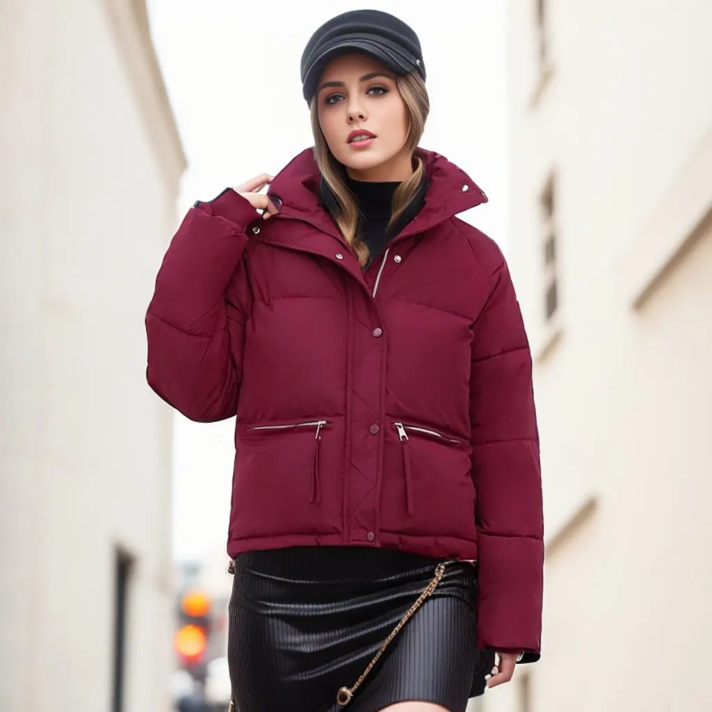 

Korean Style Short Cotton-Padded Jacket Vertical Collar Zipper Bread Coat Solid Color Loose Fit for Men And Women
