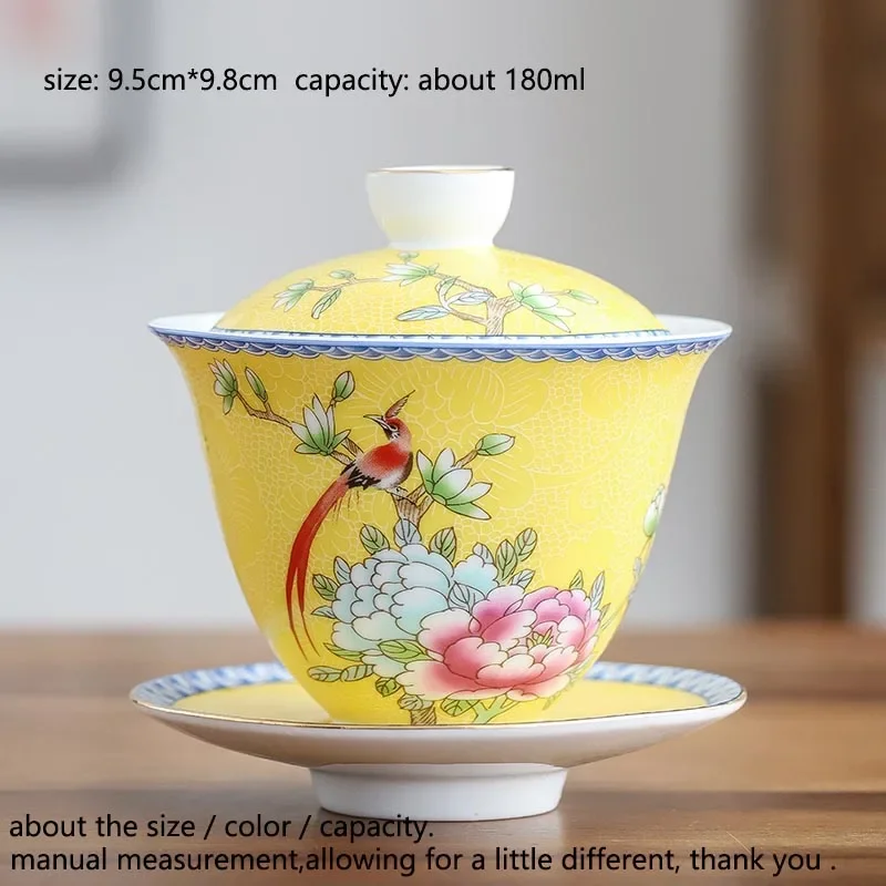 180ml Ceramic Tea Tureen Jingdezhen Porcelain Tea Bowl Enamel Beautiful Cup China Kung Fu Tea Set Teaware Drinkware Decoration