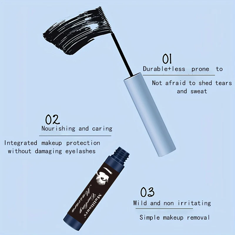Muliliours Wodoodporny tusz do rzęs Ultra-cienki pędzelek do łatwego nakładania Odporny na pot, odporny na rozmazywanie, długotrwały, wydłużający rzęsy