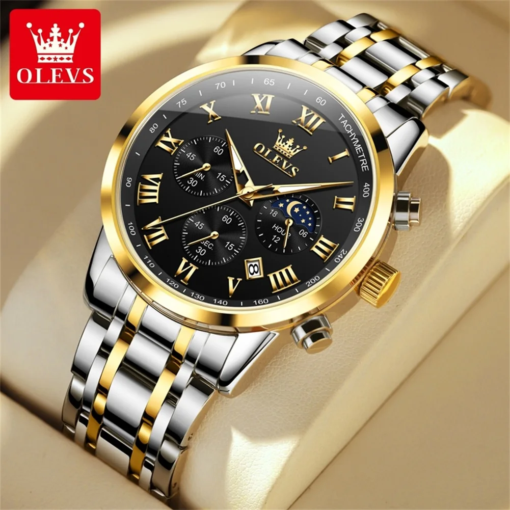 OLEVS 5529 Top Brand Men's Watch Waterproof Luminous Stainless Steel Calendar Window Phase Timing Watch New Quartz Men's Watch view 4