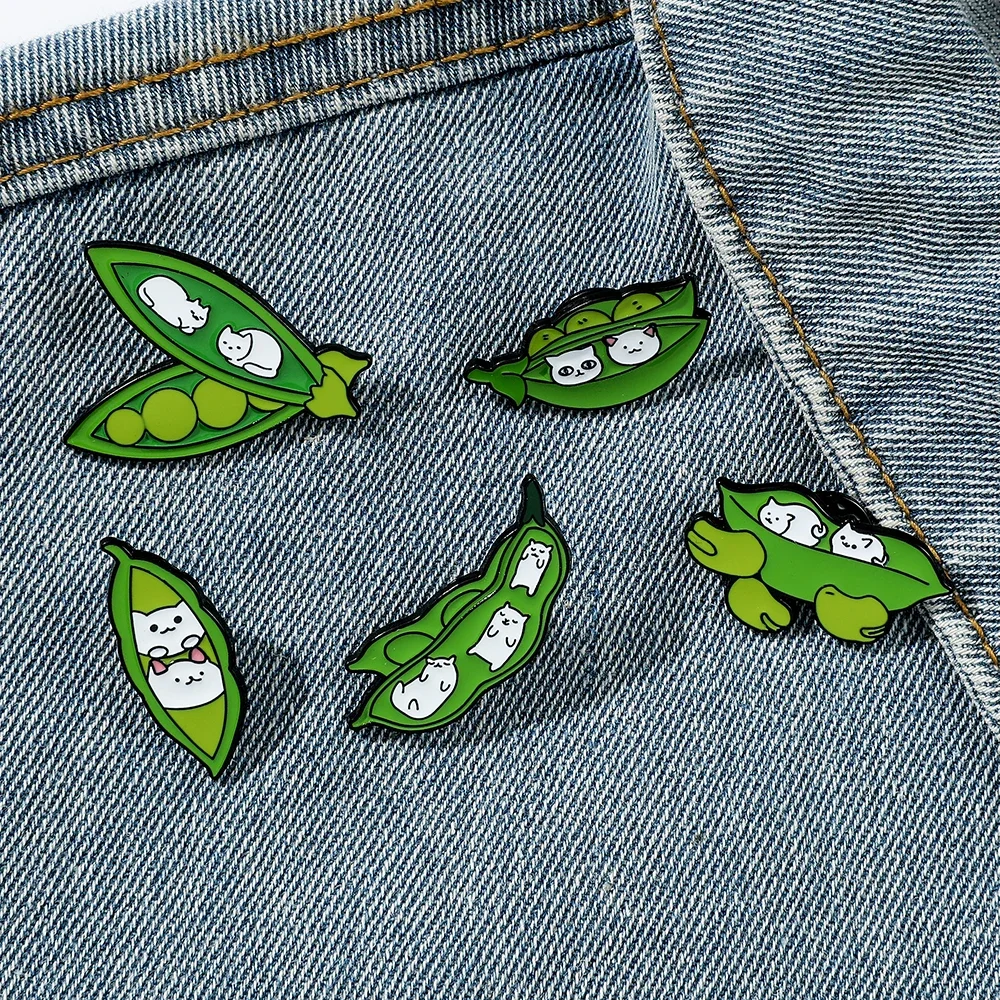 5 Pcs Cartoon Cat Brooch Cute Pea Animal Enamel Pin Jewelry Metal Lapel Badge Backpack Clothing Accessories