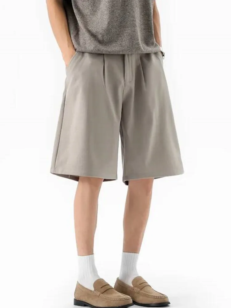 Summer Ice Silk Rivet Men's Suit Shorts Loose Wide Leg Casual Midl Ength Pants Summer Trendy Fashion Casual Bottoms CDR45