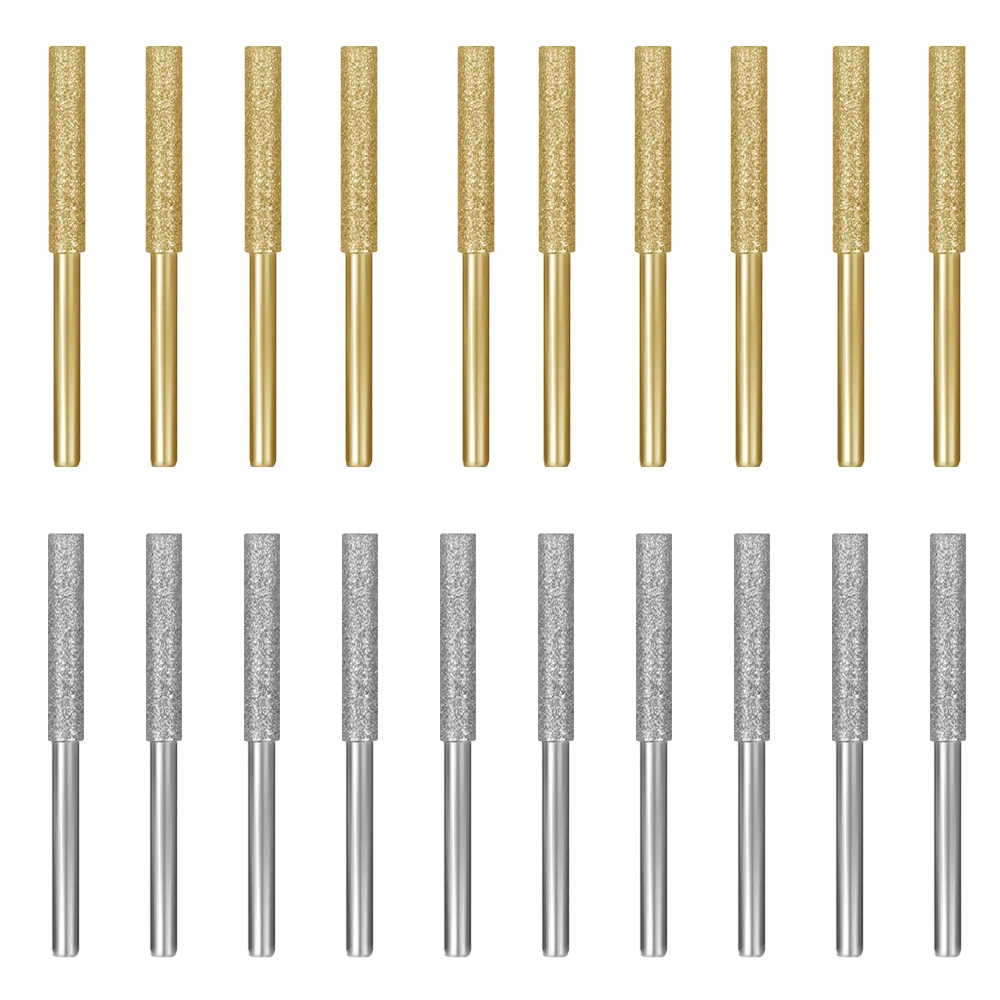 10/20pcs Diamond Coated Cylindrical Burr Chainsaw Sharpener Stone 4/4.8/5.5mm File Chain Saw Sharpening Carving Grinding Tools