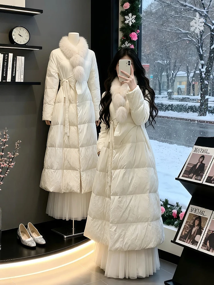 

Korean Sle Long down Jaet plus Size Tee Piece Set with f Skirt Warm Faionable Winter Clothes for plus Size Women