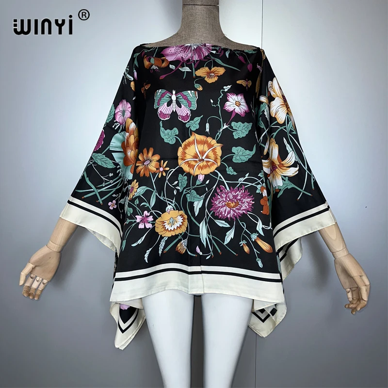 WINYI, top bohemio con estampado bohemio de verano con manga de murciélago para mujer, trajes de playa para cubrir la playa, ropa de vacaciones para mujer