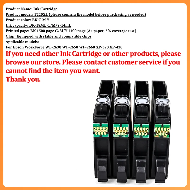SET 220 220XL T220 T220XL Ink Cartridge Compatible Compatible For Epson WorkForce WF-2630 WF-2650 WF-2660 XP-320 XP-420 Printer