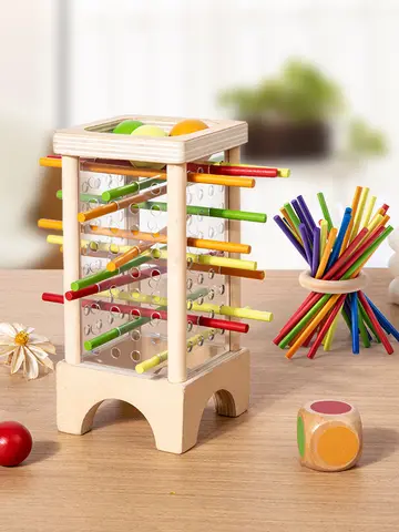 Wooden Stick Board Game Parent Child Interaction Montessori Wooden Toys, 4-sided Acrylic Cylinder Game, Stick Picking Game