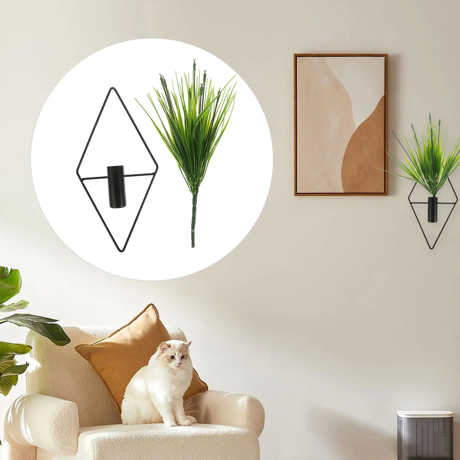 

2pcs Wall Mounted Green Plants Pot Lifelike Simulated Grass Artificial Small Flowerpot Home Decor Fake Bonsai Plant Ornament