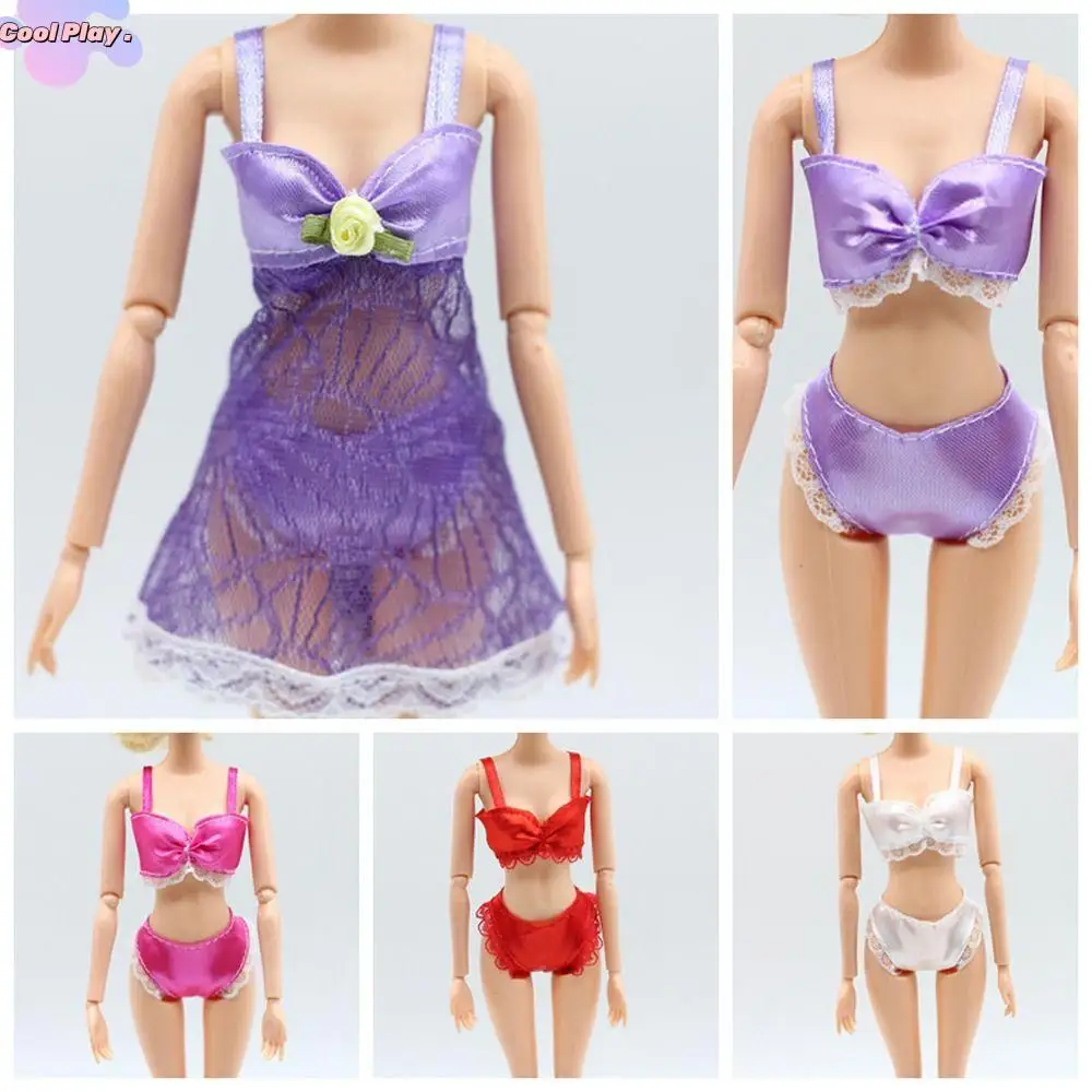 Doll Accessories 3 in 1 Doll Pajamas Skirt Lace Homewear Doll Bra Underwear Colorful Clothes Set Doll Lingerie DIY Toy