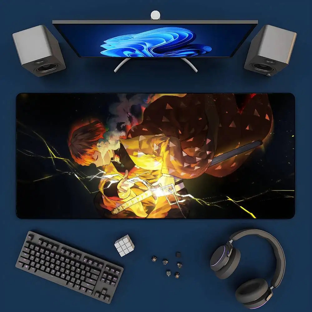 Demon Slayer Zenitsu Gaming Mouse Pad Rubber Desk Mat Keyboard Mousepad 2MM Lock Edge