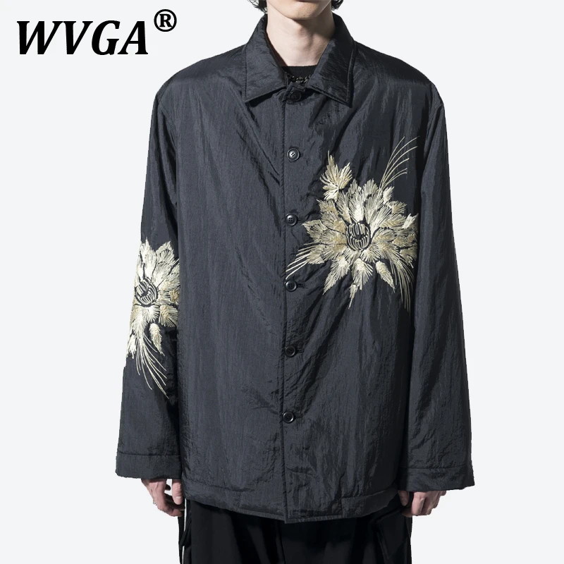 

WVGA Spring Autumn New Men's Tide Dark Style Nylon Thin Embroidered Trendy Long Sleeve Shirts Niche Chic Casual Shirt Ins W10507