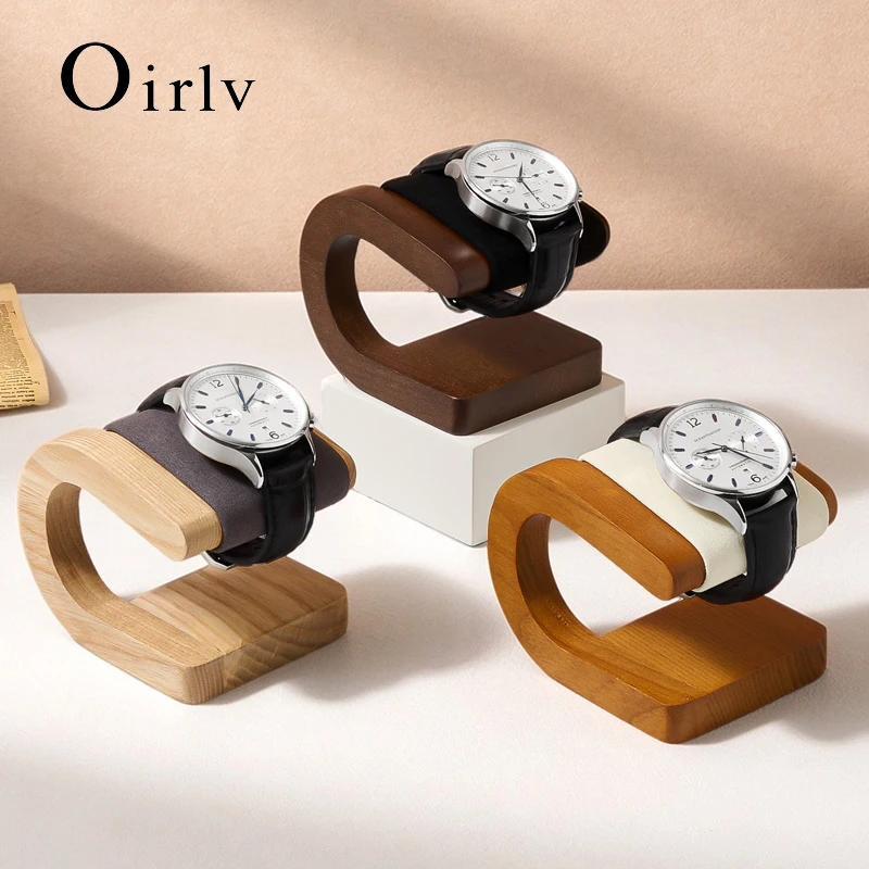 Oirlv Walnut Wooden Watch Stand New C-shaped Watch Organizer Bracelet Jewelry Storage Holder Wristwatch Rack Watch Display Props