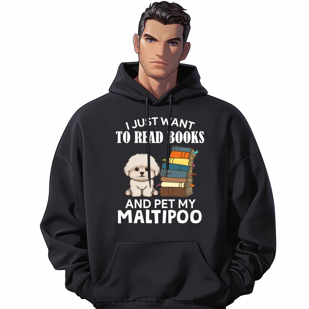 

I Just Want To Read Books And Pet My Maltipoo Dog Lover Xmas Hiphop Streetwear Original Mens Oversize Long Sleeve Easter Day