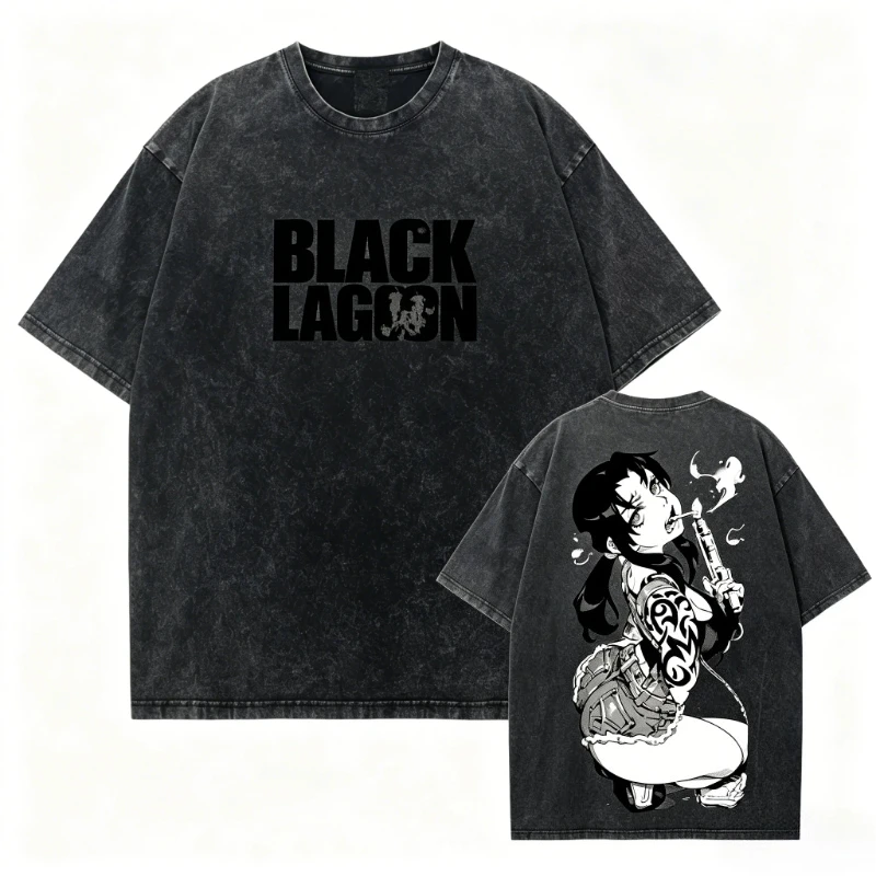 Black Lagoon Washed T Shirt Personality Clothes New Model Anime Sleeve Year Round Clothing Plus Size Unisex Streetwear Soft Tee