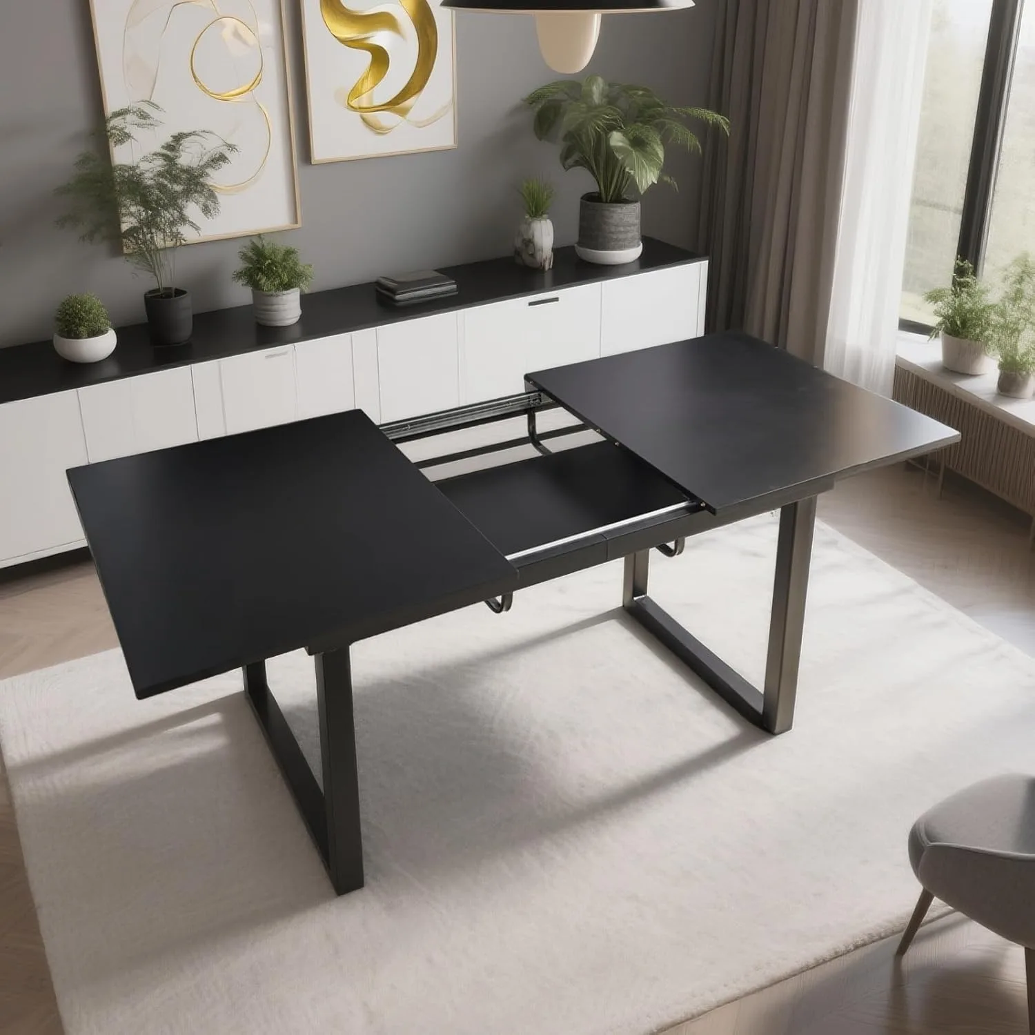 o*-Extendable Dining Table for 4-8 People,70.87''Modern Space-Saving Kitchen Table with Metal Legs,Rectangle Folding, Customized