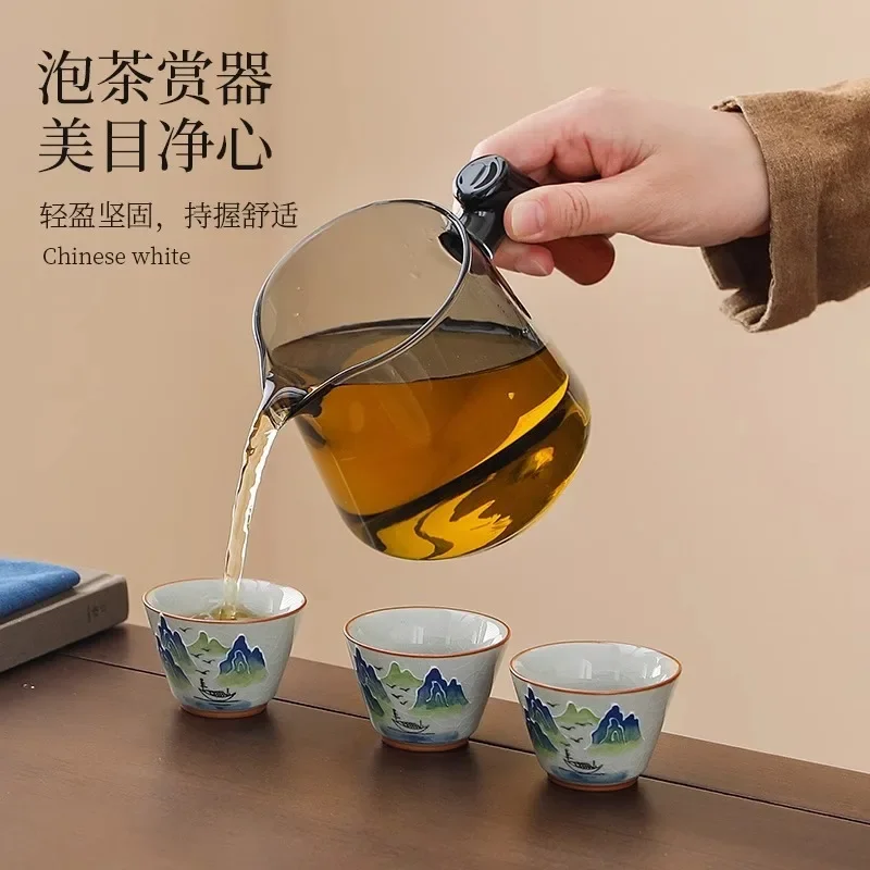 Hand-painted Yunhe Travel Tea Set Water Cup Tea Water Separation Glass Tea Cup Thousand Miles Jiangshan One Pot Three Cup Teapot