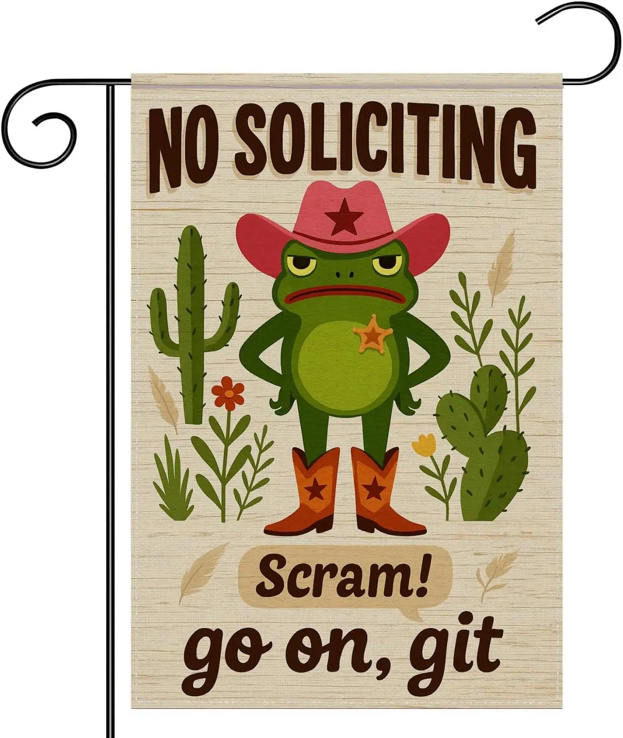 Everyday No Soliciting Garden Flag Polyester 12 x 18 Inch Yard Decor with Cowboy Frog Cactus Design for Outdoor Lawn Sign Se MMZ