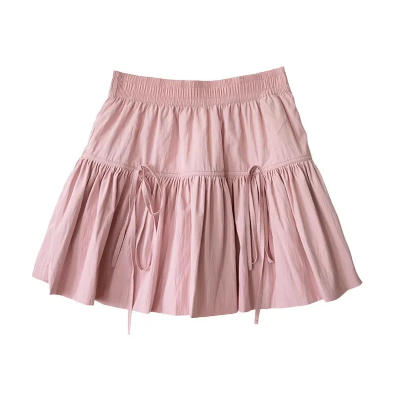 Fashion Sweet Tied Cake Skirt for Women Summer Thin 2024 New Casual Ballet Style Pleated Small Figure Slim A-line Short Skirts