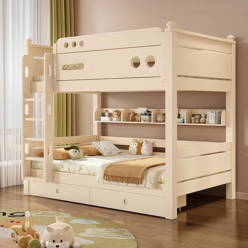 Cream wind all solid wood bunk bed cherry wood bunk two-layer small apartment high and low mother and child bed