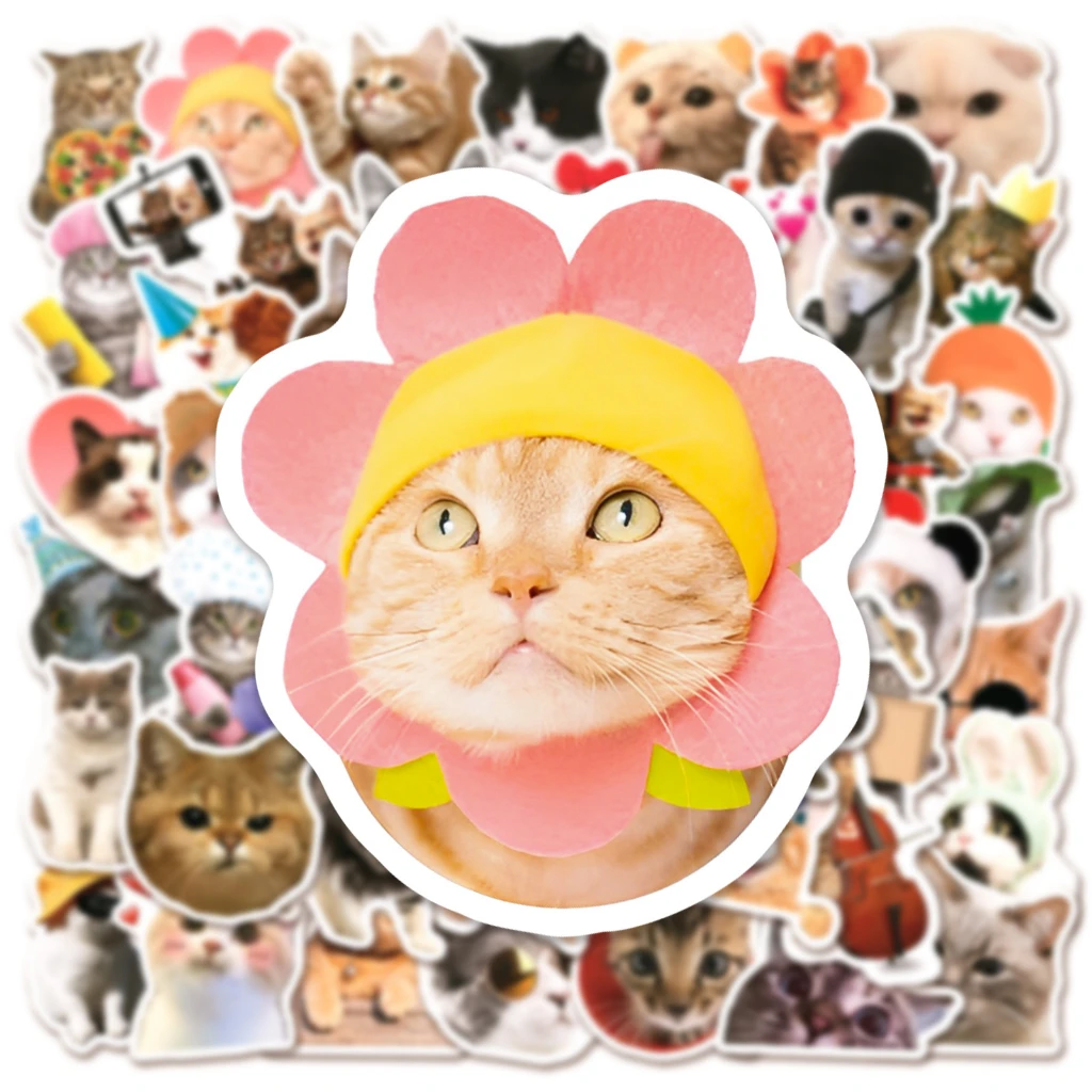 50PCS Funny and Realistic Cute Cat Stickers For Laptop Helmet Phone Case Decal BulingBulingStickers Store