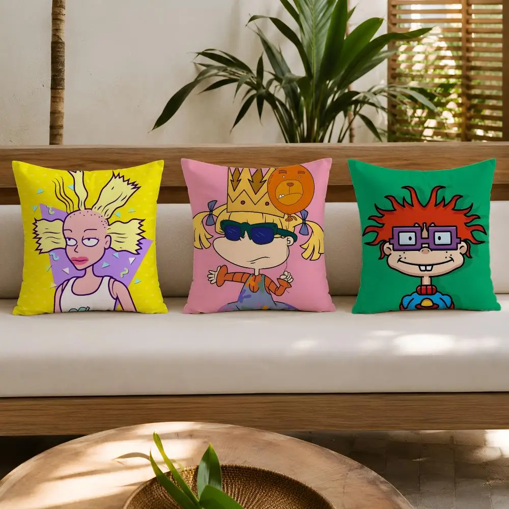 ANIME Cartoon R-Rugrats Cushion Cover Wrinkle-Resistant Short Plush Cushion Covers Breathable Machine-Washable