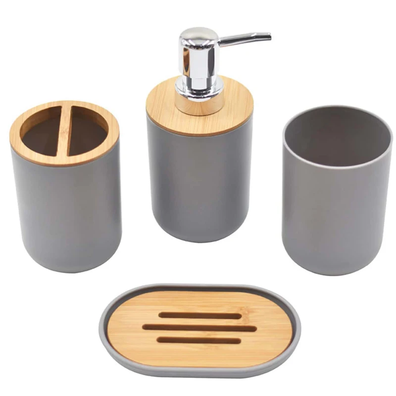 1 Set Of Bathroom Accessories 4 Piece Set Of Toiletries Imitation Resin Plastic Bamboo Wood Combination Bathroom Set