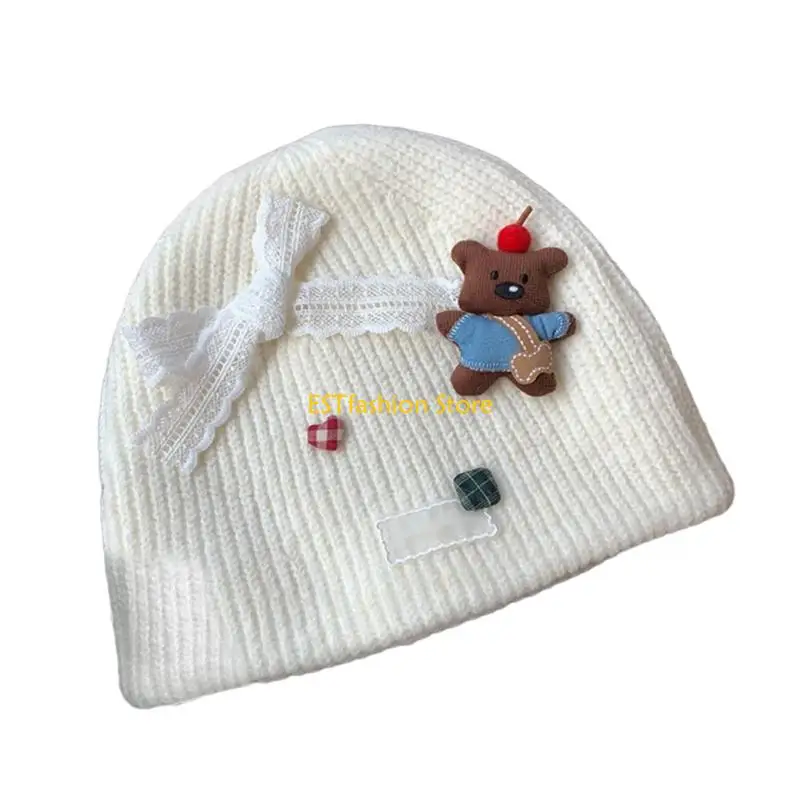 Y5GC Lovely Bear Ear Knitted Hat Women Warm Winter Hat Fashion Hat Minimalists Hat