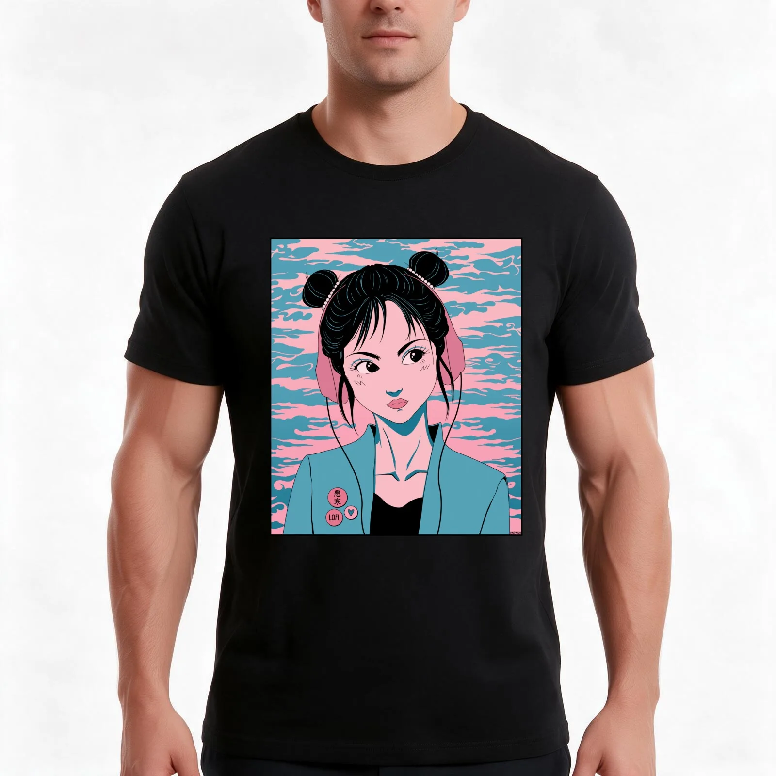 LOFI GIRL PINK AND BLUE MOOD T-Shirt, Summer Casual Cotton Tee, Oversized Streetwear Tops, Vintage Graphic Print, 100% Cotton