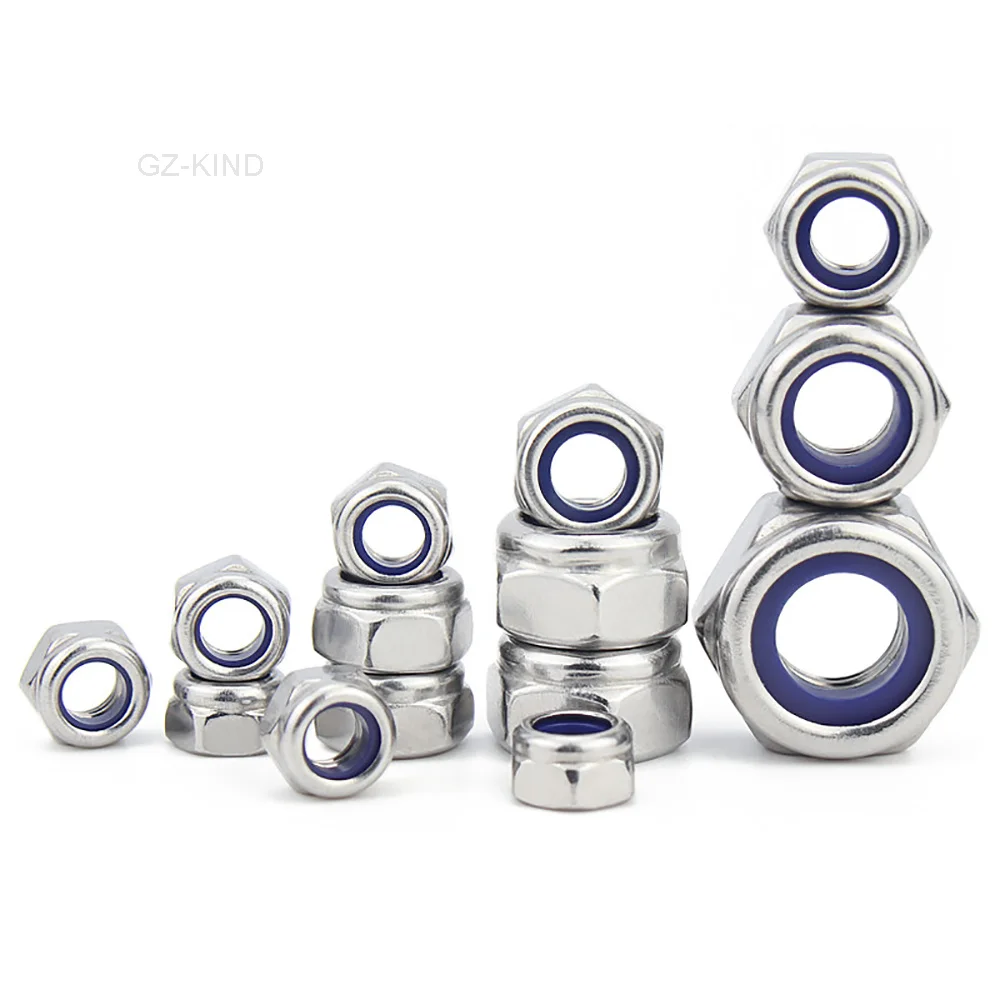 

M5 M6 M8 M10 M12 Left Hand Thread Nylon Lock Nuts 304 A2 Stainless Steel Self Locking Nuts